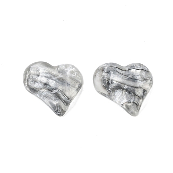 Translucent Resin Decoden Cabochons, Water Ripple Peach Heart with Glitter Powder, Gray, 17.5x18.5x6mm