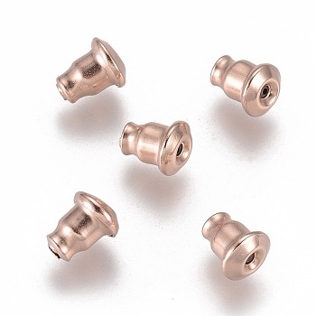 304 Stainless Steel Ear Nuts, Rose Gold, 5.5x5mm, Hole: 0.8mm