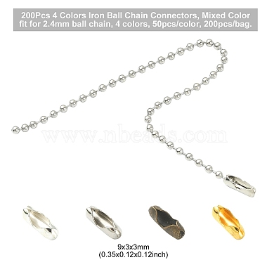 200pcs 4 couleurs connecteurs de chaîne à billes en fer(IFIN-YW0003-31)-2