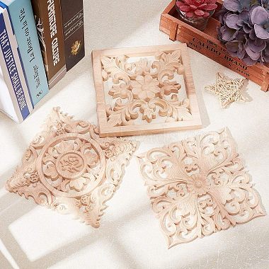 Natural Solid Wood Carved Onlay Applique Craft(WOOD-FH0001-13)-6