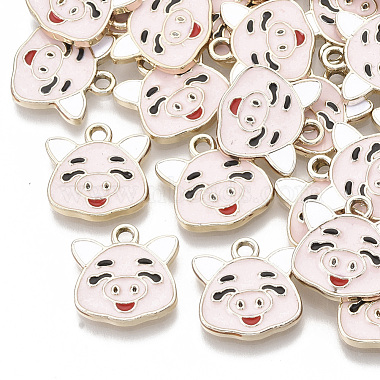 Light Gold Pink Pig Alloy+Enamel Pendants