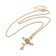 304 Stainless Steel Cross with Flower Pendant Necklaces for Women(NJEW-A020-03G-G)-2