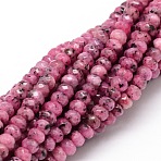 Dyed Natural Malaysia Jade Rondelle Beads Strands, Faceted, Flamingo, 4x2~3mm, Hole: 1mm, about 110~115pcs/strand, 14 inch(G-E316-2x4mm-18)