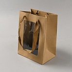 Paper Gift Storage Bags with Handle, Shopping Bags, Rectangle with Window, Goldenrod, 15x10x20cm(CARB-WH0017-12)
