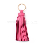 PU leather Tassel Pendants Keychains, with Light Gold Plated Iron Finding, Hot Pink, 143mm(KEYC-WH0021-36B)