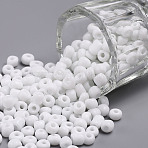 6/0 Glass Seed Beads, Opaque Colours Seed, Small Craft Beads for DIY Jewelry Making, Round, White, 4mm, Hole:1.5mm, about 300pcs/30g(X2-SEED-A010-4mm-41)