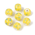 Handmade Porcelain Beads, Rondelle with Polka Dot Pattern, Hand Painted, Famille Rose Porcelain, Yellow, 9.5~10x8~8.5mm, Hole: 2.5mm(PORC-Q008-04A)