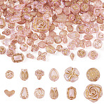 100G Transparent Acrylic Beads, Mixed Shapes, Golden Metal Enlaced, Pink, 10mm(OACR-BT0001-05D)