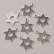 Tibetan Style Alloy Pendants, Star of David Charms, Antique Silver, 27.5x21x2mm, Hole: 2mm(FIND-CJC0017-09AS)