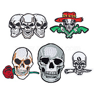 5Pcs 5 Style Skull Computerized Embroidery Cloth Iron on Patches, Stick On Patch, Costume Accessories, Appliques, Mixed Color, 61.5~98x65.5~96x1~1.5mm, 1pc/style(PATC-HY0001-23)