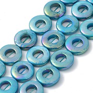Natural Freshwater Shell Dyed Beads Strands, AB Color, Donut, Medium Turquoise, 15x2.5mm, Hole: 0.5mm, about 25~26pcs/strand, 15.16''~15.28''(38.5~38.8cm)(BSHE-P033-01B)