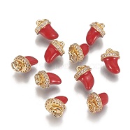 Cubic Zirconia Charms, with Enamel and Brass Findings, Long-Lasting Plated, Sword, Golden, Red, 10.5x7~7.5x5.5~6mm, Hole: 3mm(KK-K238-15G-B)
