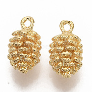 Brass Charms, Nickel Free, Real 18K Gold Plated, Conifer cone, 12x7x7mm, Hole: 1mm(X-KK-T051-32G-NF)