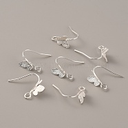 Brass Butterfly Earring Hooks, Ear Wire with Vertical Loop, Silver, 15.5mm, Hole: 2mm, Pin: 0.5mm(EJEW-WH0015-12S)