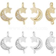 HOBBIESAY 12Pcs 2 Colors Brass Micro Pave Clear Cubic Zirconia Connector Charms, Moon & Star, Platinum & Golden, 16.5x8.5x3mm, Hole: 1.5mm, 6pcs/color(FIND-HY0001-21)