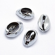 Electroplate Shell Beads, Shell, Platinum, 15~25x12~16x7mm, Hole: 1~2mm(BSHE-F004-12P)