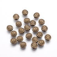 Tibetan Style Alloy Beads, Flat Round, Antique Bronze, Lead Free & Cadmium Free & Nickel Free, 7x7x3mm, Hole: 1.5mm(X-MLF10856Y-NF)