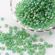 (Repacking Service Available) Round Glass Seed Beads, Transparent Colours Rainbow, Round, Dark Green, 6/0, 4mm, about 12g/bag(SEED-C016-4mm-167)
