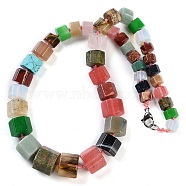 Natural & Synthetic Mixed Stone Hexagon Prism Graduated Beaded Necklaces for Women Men, 19.49 inch(49.5cm)(NJEW-K388-03F)