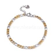 Vacuum Plating 304 Stainless Steel Figaro Chain Bracelets, with Lobster Claw Clasps, Golden & Stainless Steel Color, 7-3/8 inch(18.8cm)(BJEW-I295-07GP)