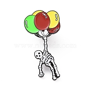 Skeleton with Balloon Enamel Pin, Electrophoresis Black Plated Alloy Halloween Badge for Backpack Clothes, Colorful, 30.5x15x1.7mm(JEWB-C015-03EB)