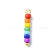 2Pcs Rainbow Color Glass Seed Bead Pendants, 7 Colors Rondelle Charms with Brass Loops, Golden, 20~21mm, Hole: 1.8mm(PALLOY-JF02526-02S)