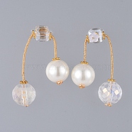 Round Eco-Friendly Glass Pearl & Glass Beads Ear Studs, with 304 Stainless Steel Ear Stud Findings, Copper Wire and Plastic Ear Nuts, Earring Backs, White, 40mm, Pin: 0.6mm(EJEW-JE03822-03)