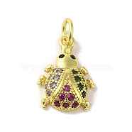 Brass Micro Pave Colorful Cubic Zirconia Charms, Real 18K Gold Plated, Ladybug, 16x11x4mm, Hole: 3mm(KK-M283-26D-02)