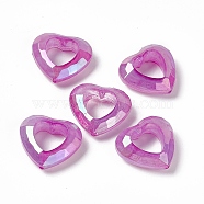 UV Plating Rainbow Iridescent Acrylic Bead Frames, Faceted Heart, Violet, 24x26x9mm, Hole: 1.5mm, Inner Diameter: 13x13mm(PACR-M003-04C)