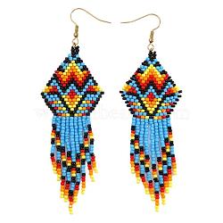 Bohemian Style Handmade Tassel Beaded Dangle Earrings, Golden, 100x30mm(PX4273)