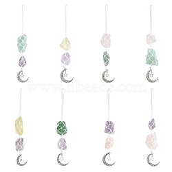 Nuggets Natural Gemstone Pocket Pendant Decorations, Moon Star Alloy Charms and Nylon Thread Hanging Ornaments, 205~215mm(HJEW-JM00994)