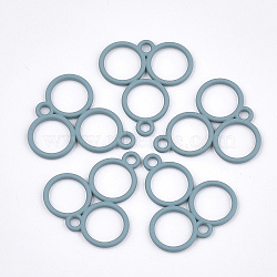 Spray Painted Alloy Links, Three Rings, Cadet Blue, 21x23x1.5mm, Hole: 2mm(X-PALLOY-T067-19A)