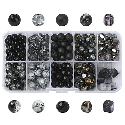 Glass Beads, Mixed Styles, Mixed Shapes, Black, 7~9x6.5~8x6~8mm, Hole: 0.9~1.6mm, 202pcs/set
(GLAA-YW0004-75C)