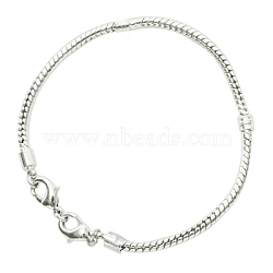 Brass European Style Bracelets with Brass Lobster Claw Clasp, Silver Color Plated, about 3mm thick, 17cm long,(Excluding the length of Lobster Claw Clasp)(PPJ010-S)