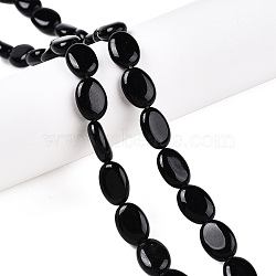 Natural Black Stone Beads Strands, Flat Oval, 14x10x5.5mm, Hole: 1.2mm, about 28pcs/strand, 15.55''(39.5cm)(G-M206-47)