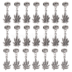 CHGCRAFT 50Pcs Tibetan Style Alloy Pendants, with 304 Stainless Steel Jump Ring and Tibetan Silver Tube Bails, Pot Leaf/Hemp Leaf Shape, Antique Silver, 35mm, Hole: 2mm(FIND-CA0005-66)