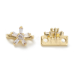 Rack Plating Brass Pave Clear Cubic Zirconia Flower Slide Charms, Cadmium Free & Lead Free, Long-Lasting Plated, Real 14K Gold Plated, 7x10x6.5mm, Hole: 1.4mm(KK-G464-01LG)