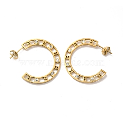 Crystal Rhinestone Initial Letter B Stud Earrings, Ion Plating(IP)304 Stainless Steel Half Hoop Earrings for Women, Golden, 31x2x31mm, Pin: 0.8mm(STAS-H175-28G)