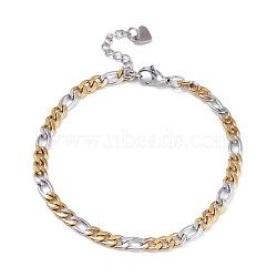 PVD Vacuum Plating 304 Stainless Steel Figaro Chain Bracelets, with Lobster Claw Clasps, Golden & Stainless Steel Color, 7-3/8 inch(18.8cm)(BJEW-I295-07GP)