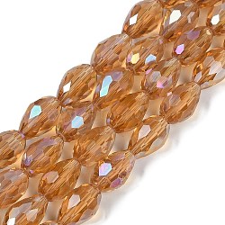 Transparent Electroplate Glass Beads Strands, AB Color Plated, Faceted, Teardrop, Peru, 15x10mm, Hole: 1.6mm, about 46~48pcs/strand, 27.95''(71cm)(EGLA-N013-T10mm-B21)