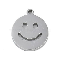 304 Stainless Steel Charms, Hollow Flat Round with Smiling Face Charm, Stainless Steel Color, 11.5x10x1.5mm, Hole: 1mm(STAS-F310-01P)