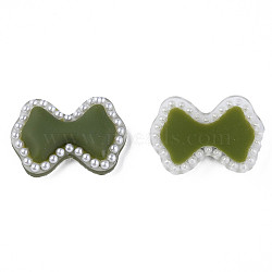 Acrylic Cabochons, with ABS Plastic Imitation Pearl Beads, Bowknot, Dark Olive Green, 18x24.5x4.5mm(KY-N015-136B)