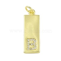 Brass Micro Pave Clear Cubic Zirconia Pendants, Real 18K Gold Plated, Rectangle, Letter B, 23.5x7.5x2mm, Hole: 3mm(KK-P266-06G-B)