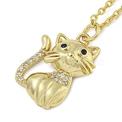 Brass Micro Pave Clear Cubic Zirconia Cat Pendant Necklaces for Women, Golden, 18.31 inch(46.5+5.2cm), pendant: 20x14.5mm(NJEW-Z042-01G-02)