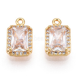 Brass Micro Pave Clear Cubic Zirconia Charms, Nickel Free, Rectangle, Real 18K Gold Plated, 12x7.5x5mm, Hole: 1.2mm(KK-S354-241-NF)