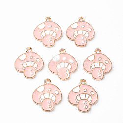 Alloy Pendants, Cadmium Free & Lead Free, with Enamel, Mushroom, Light Gold, Pink, 19x16x1.5mm, Hole: 2mm(X-ENAM-S115-085)