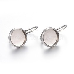304 Stainless Steel Leverback Earring Settings, Flat Round, Stainless Steel Color, Tray: 8mm, 18x10x11mm, Pin: 0.7mm(STAS-F191-03P-8mm)