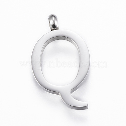 304 Stainless Steel Pendants, Initial Letter, Letter.Q, Stainless Steel Color, 18x11x2mm, Hole: 2mm(X-STAS-F129-Q-P)