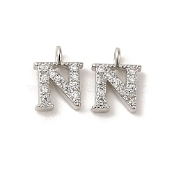 Initial Letter Brass Micro Pave Cubic Zirconia Pendants, Letter N, 9~10x4~10x1.5~2mm, Hole: 1.5mm(ZIRC-F008-N)