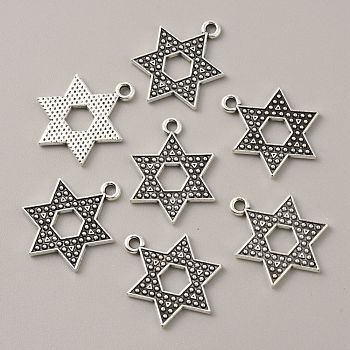 Tibetan Style Alloy Pendants, Star of David Charms, Antique Silver, 27.5x21x2mm, Hole: 2mm